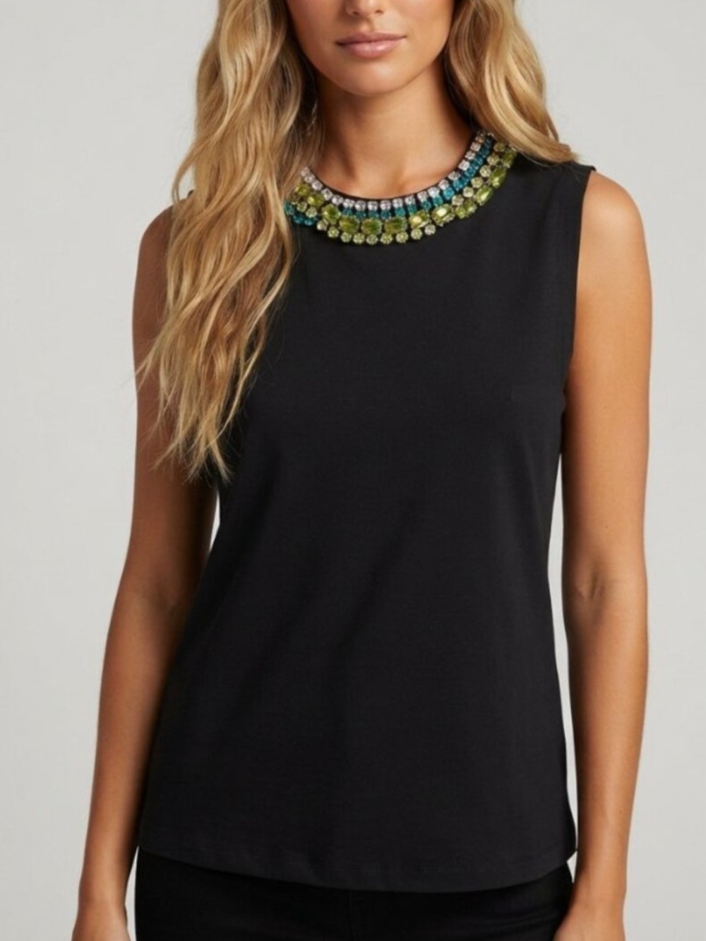 Cinq à Sept Black Blaine Twist Crystal-Embellished Tee Top Medium 34835